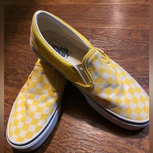 White and yellow checked, slip on VANS